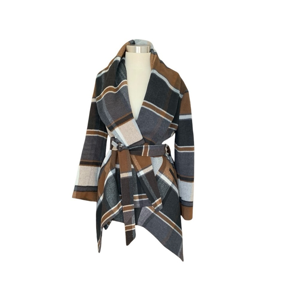 Shawl collar belt tie jacket coat - Picture 6 of 8